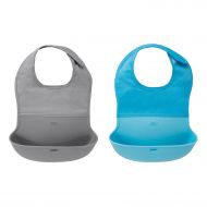 [아마존베스트]OXO Tot Waterproof Silicone Roll Up Bib with Comfort-Fit Fabric Neck, 2 Pack, Gray/Aqua