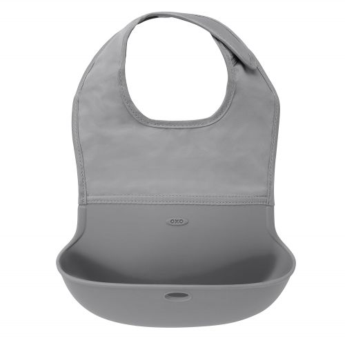 옥소 [아마존베스트]OXO Tot Waterproof Silicone Roll Up Bib with Comfort-Fit Fabric Neck, 2 Pack, Gray/Aqua