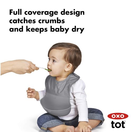 옥소 [아마존베스트]OXO Tot Waterproof Silicone Roll Up Bib with Comfort-Fit Fabric Neck