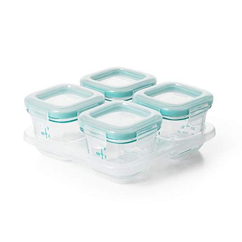 옥소 [아마존베스트]OXO Tot Glass Baby Blocks Food Storage Containers, Teal, 4 oz