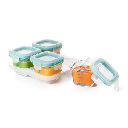 옥소 [아마존베스트]OXO Tot Glass Baby Blocks Food Storage Containers, Teal, 4 oz