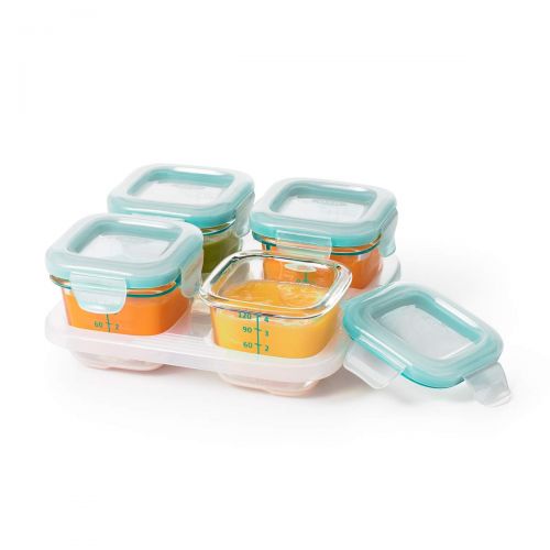 옥소 [아마존베스트]OXO Tot Glass Baby Blocks Food Storage Containers, Teal, 4 oz