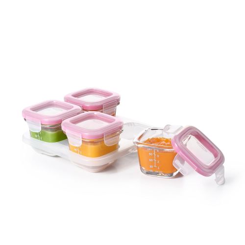 옥소 [아마존베스트]OXO Tot Glass Baby Blocks Food Storage Containers, Pink, 4 oz