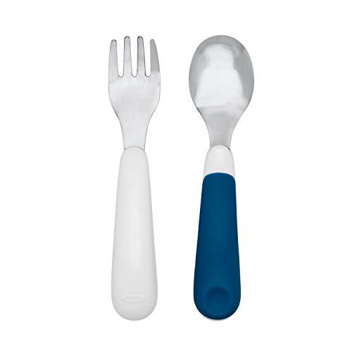 옥소 [아마존베스트]OXO Tot On-The-Go Fork/ Spoon Set With Carrying Case, White/Navy