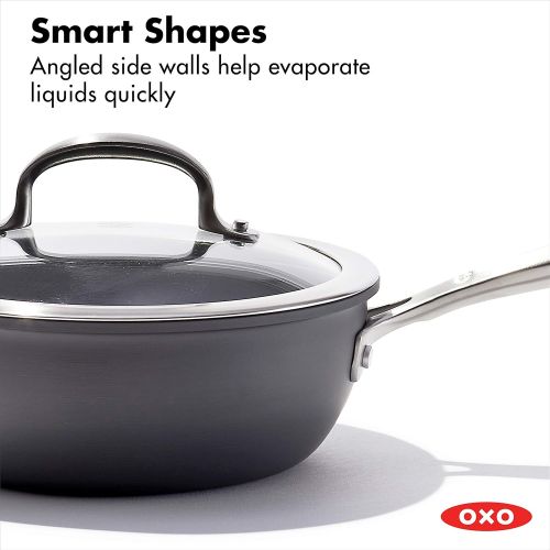 옥소 OXO Good Grips Pro Hard Anodized PFOA-Free Nonstick 12 Piece Cookware Pots and Pans Set, Dishwasher Safe, Oven Safe, Stainless Steel Handle, Black