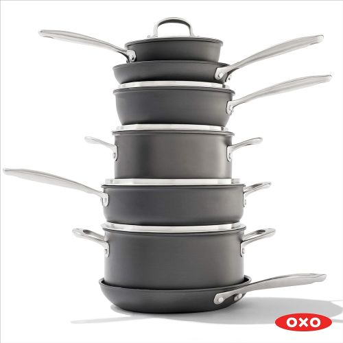 옥소 OXO Good Grips Pro Hard Anodized PFOA-Free Nonstick 12 Piece Cookware Pots and Pans Set, Dishwasher Safe, Oven Safe, Stainless Steel Handle, Black