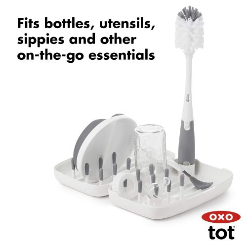 옥소 OXO Tot On-The-Go Drying Rack & Bottle Brush with Bristled Cleaner- Gray