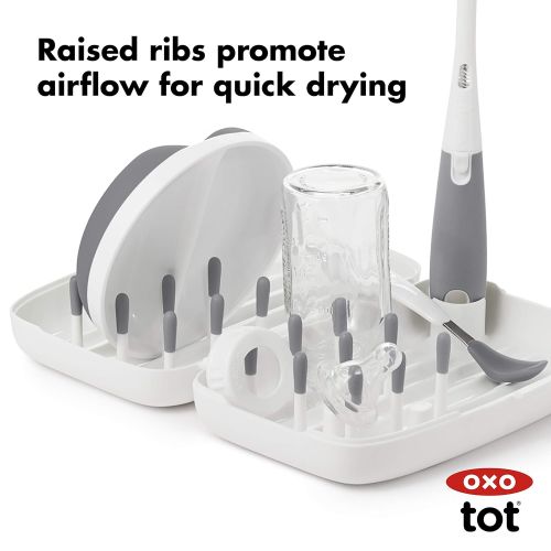 옥소 OXO Tot On-The-Go Drying Rack & Bottle Brush with Bristled Cleaner- Gray