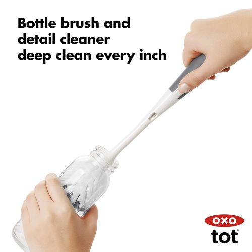 옥소 OXO Tot On-The-Go Drying Rack & Bottle Brush with Bristled Cleaner- Gray