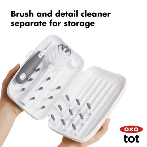 옥소 OXO Tot On-The-Go Drying Rack & Bottle Brush with Bristled Cleaner- Gray