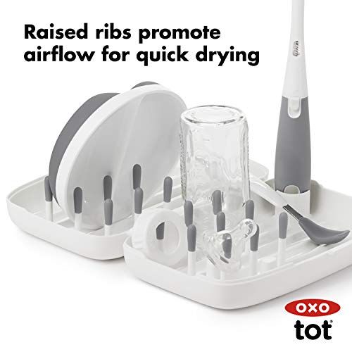 옥소 OXO Tot On-The-Go Drying Rack & Bottle Brush with Bristled Cleaner- Gray