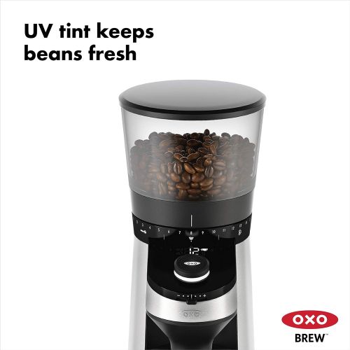 옥소 OXO On Conical Burr Coffee Grinder with Integrated Scale, Silver