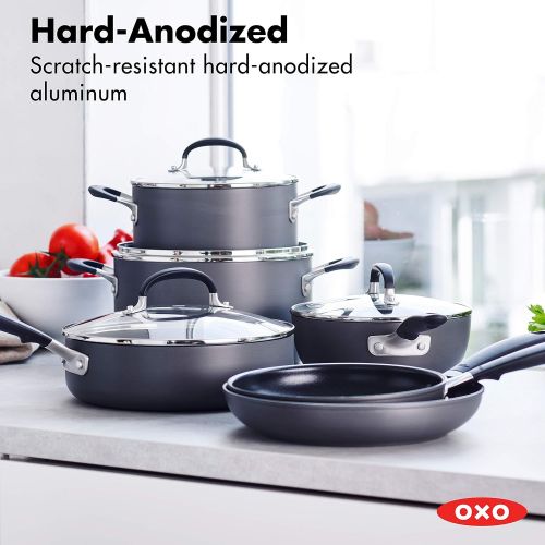 옥소 OXO Good Grips Nonstick Black Cookware Pots and Pans Set, 10 Piece