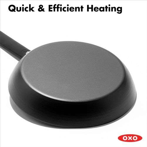 옥소 OXO Obsidian Pre-Seasoned Carbon Steel, 8 Frying Pan Skillet with Removable Silicone Handle Holder, Induction, Oven Safe, Black