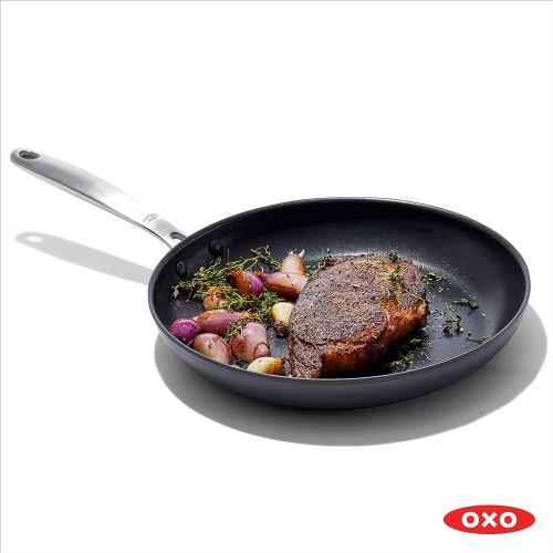 옥소 OXO Good Grips Pro Hard Anodized PFOA-Free Nonstick 12 Frying Pan Skillet, Dishwasher Safe, Oven Safe, Stainless Steel Handle, Black