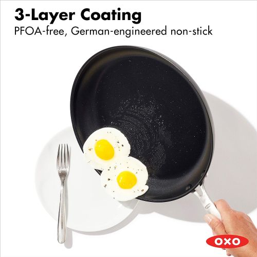 옥소 OXO Good Grips Pro Hard Anodized PFOA-Free Nonstick 12 Frying Pan Skillet, Dishwasher Safe, Oven Safe, Stainless Steel Handle, Black