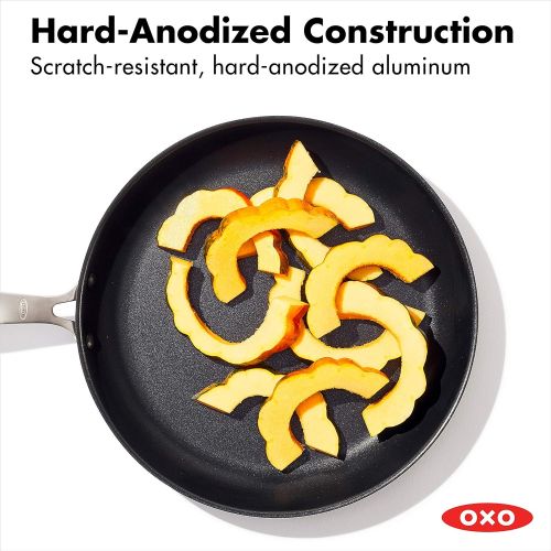 옥소 OXO Good Grips Pro Hard Anodized PFOA-Free Nonstick 12 Frying Pan Skillet, Dishwasher Safe, Oven Safe, Stainless Steel Handle, Black