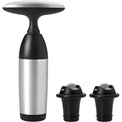 옥소 [아마존베스트]OXO SteeL Vacuum Wine Saver and Preserver with Two Stoppers,Silver