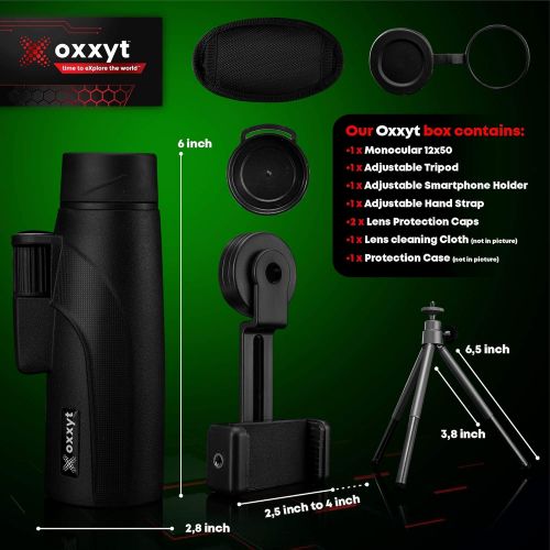  [아마존베스트]Oxxyt Monocular Telescope 12X50, BAK4 Prism, FMC Lens, Perfect for Outdoor Bird Watching, Monocular Telescope for Smartphone with Phone Holder & Tripod, Monoculars for Adults High