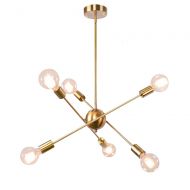 OYIPRO Sputnik Chandelier, 6 Lights Chandelier Pendant Lighting Mid Century Modern Industrial Starburst Style Ceiling Lamp Light Fixture for Flat and Sloped Ceiling Brass Finish