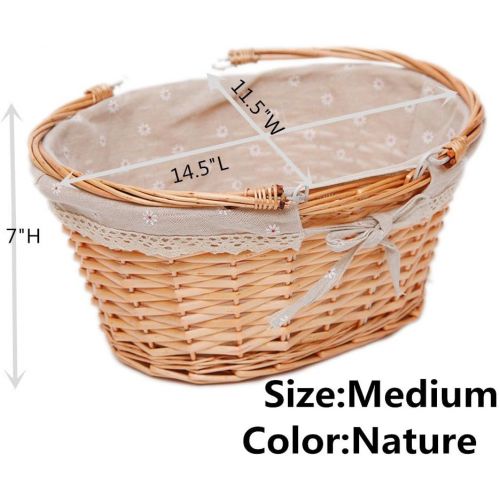  Oypeip Wicker Basket Gift Baskets Empty Oval Willow Woven Picnic Basket Cheap Easter Candy Basket Large Storage Basket Wine Basket with Handle Egg Gathering Wedding Basket (Nature)