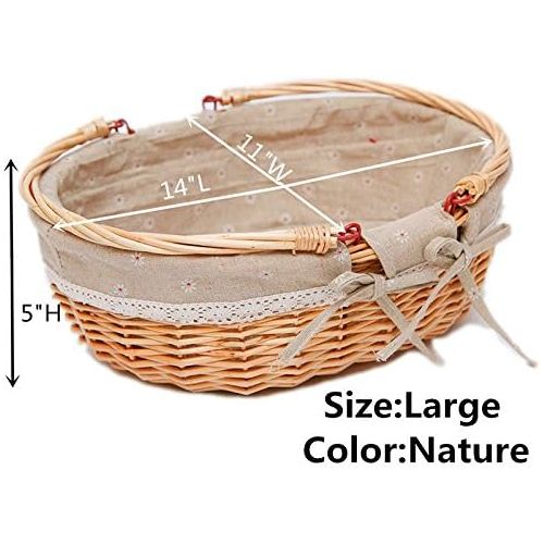  OYPEIP(TM Large Wicker Basket Oval Woven Willow Basket with Double Drop Down Handles and Removable Linen Lining Gift Picnic Basket (Auburn)