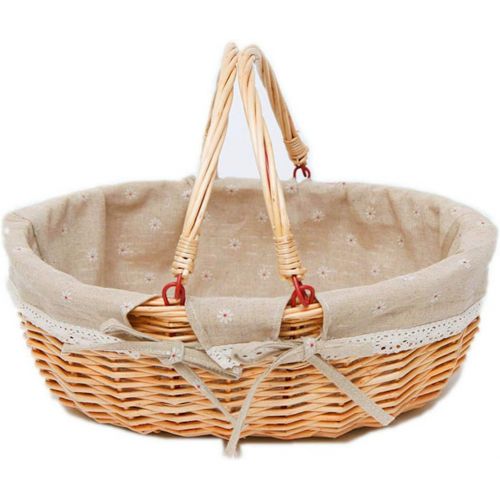  OYPEIP(TM Large Wicker Basket Oval Woven Willow Basket with Double Drop Down Handles and Removable Linen Lining Gift Picnic Basket (Auburn)