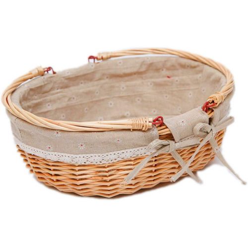  OYPEIP(TM Large Wicker Basket Oval Woven Willow Basket with Double Drop Down Handles and Removable Linen Lining Gift Picnic Basket (Auburn)