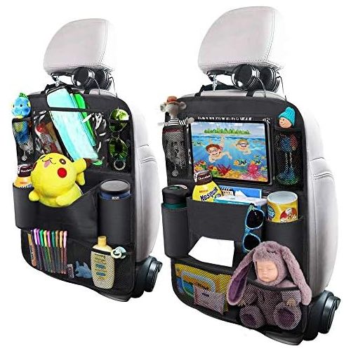  OYRGCIK Backseat Car Organizer, Kick Mats Car Back Seat Protector with Touch Screen Tablet Holder Tissue Box 8 Storage Pockets for Toys Book Bottle Drinks Kids Baby Toddler Travel