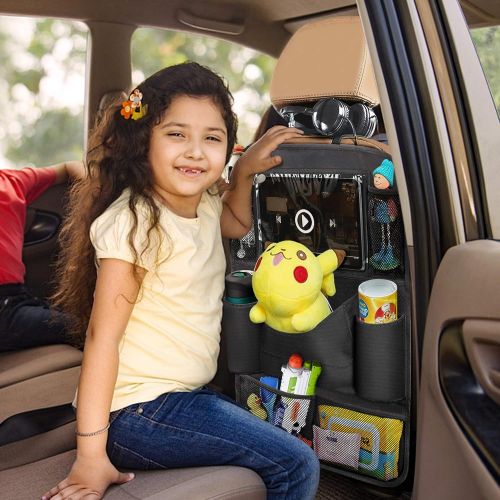  OYRGCIK Backseat Car Organizer, Kick Mats Car Back Seat Protector with Touch Screen Tablet Holder Tissue Box 8 Storage Pockets for Toys Book Bottle Drinks Kids Baby Toddler Travel