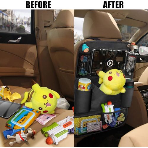  OYRGCIK Backseat Car Organizer, Kick Mats Car Back Seat Protector with Touch Screen Tablet Holder Tissue Box 8 Storage Pockets for Toys Book Bottle Drinks Kids Baby Toddler Travel