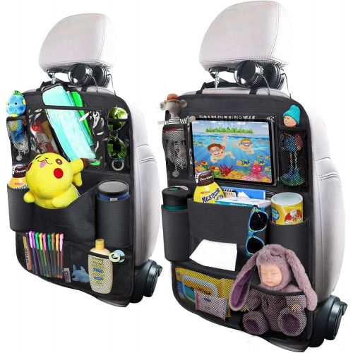  OYRGCIK Backseat Car Organizer, Kick Mats Car Back Seat Protector with Touch Screen Tablet Holder Tissue Box 8 Storage Pockets for Toys Book Bottle Drinks Kids Baby Toddler Travel