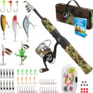 Oystern Kid’s Fishing Pole Kit with Spinning Reel - 62 Piece Tackle Bag, 4lb Test Line - Including Beginner’s Guide eBook - Toddler Fishing Pole Combo - Youth Telescopic Portable R