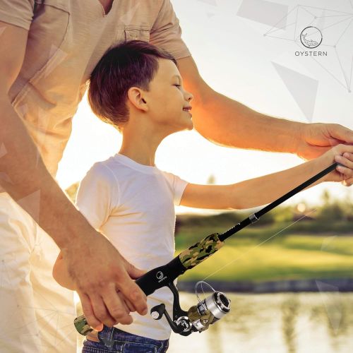  Oystern Kid’s Fishing Pole Kit with Spinning Reel - 62 Piece Tackle Bag, 4lb Test Line - Including Beginner’s Guide eBook - Toddler Fishing Pole Combo - Youth Telescopic Portable R