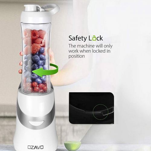  OZAVO Ozavo Portable Stand Mixer Mini Mixer Glass Stainless Steel BPA-Free Tritan Drinking Bottle 600ml Ice Crusher Smoothie Juice Universal Powered Mixer Protein Shaker, White