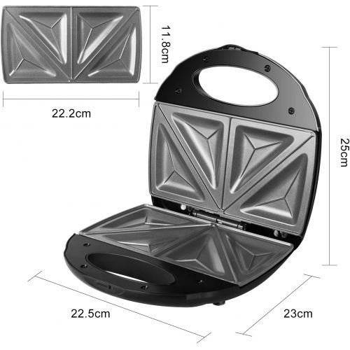  OZAVO Sandwichmaker, Sandwich Toaster, Tischgrill 750W mit Antihaftbeschichtung, LED-Anzeigeleuchten, Schwarz (MEHRWEG)