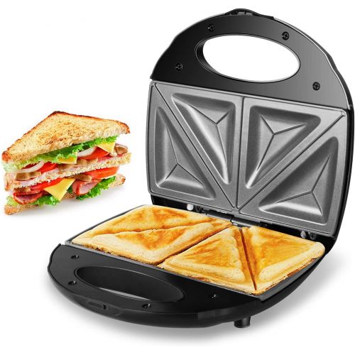  OZAVO Sandwichmaker, Sandwich Toaster, Tischgrill 750W mit Antihaftbeschichtung, LED-Anzeigeleuchten, Schwarz (MEHRWEG)