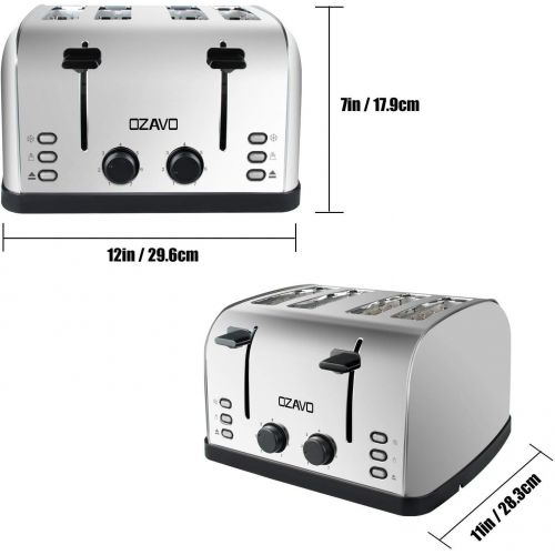  OZAVO Toaster 4 Scheiben, Broetchenaufsatz, 7 Braunungsstufen, Zentrierfunktion, mit Abnehmbarer Kruemelschublade, Edelstahlgehause, 1500W