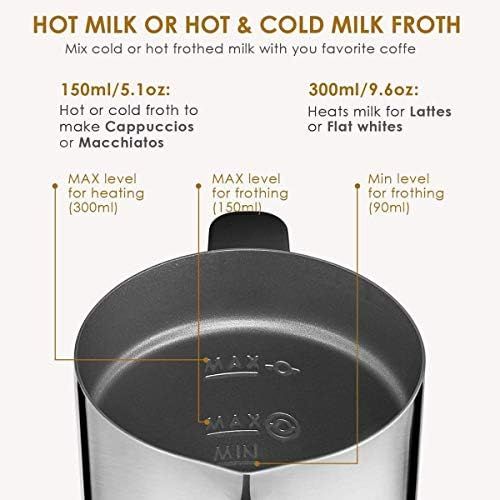  OZAVO Milchaufschaumer, elektrische Milk Frother, 240ml Kapazitat, 500W Milchschaumer, Warm und Kaltaufschaumen fuer Kaffee, Cappuccino, antihaftbeschichtet, 360° Basisstation