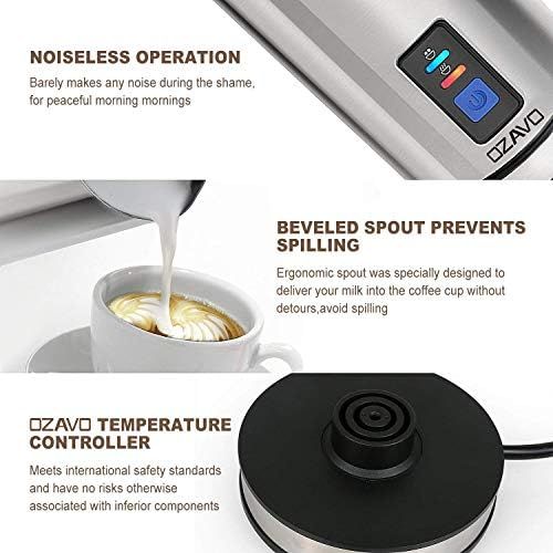  OZAVO Milchaufschaumer, elektrische Milk Frother, 240ml Kapazitat, 500W Milchschaumer, Warm und Kaltaufschaumen fuer Kaffee, Cappuccino, antihaftbeschichtet, 360° Basisstation