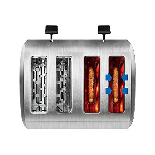  OZAVO Toaster 4 Scheiben, Broetchenaufsatz, 7 Braunungsstufen, Zentrierfunktion, mit Abnehmbarer Kruemelschublade, Edelstahlgehause, 1500W