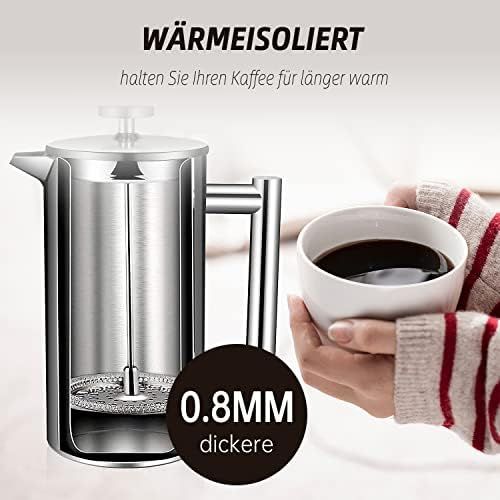  OZAVO Kaffeebereiter, mit Edelstahlfilter, French Press System mit Zweilagiger Konstruktion, 1L