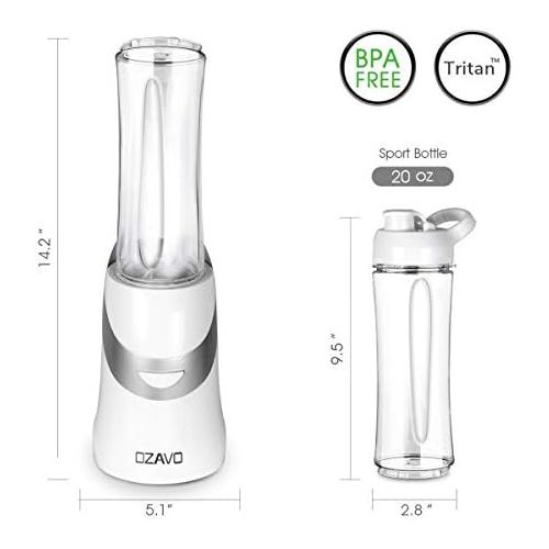  OZAVO Smoothie Maker | Standmixer Blender 350W | BPA frei | 600ml Tritan-Trinkflasche tragbar | 4 Edelstahlmesser(weiss)