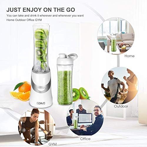  OZAVO Smoothie Maker | Standmixer Blender 350W | BPA frei | 600ml Tritan-Trinkflasche tragbar | 4 Edelstahlmesser(weiss)