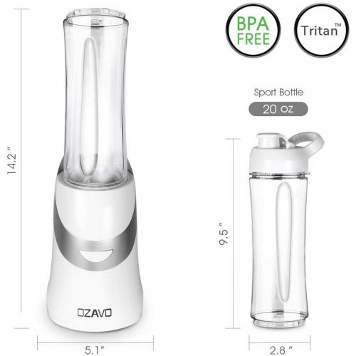  OZAVO Smoothie Maker | Standmixer Blender 350W | BPA frei | 600ml Tritan-Trinkflasche tragbar | 4 Edelstahlmesser(weiss)