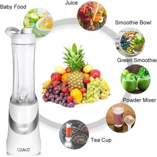  OZAVO Smoothie Maker | Standmixer Blender 350W | BPA frei | 600ml Tritan-Trinkflasche tragbar | 4 Edelstahlmesser(weiss)