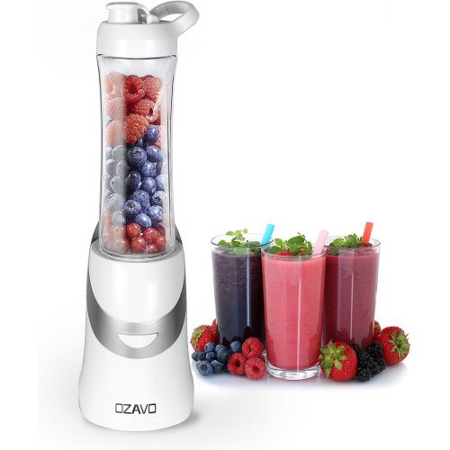  OZAVO Smoothie Maker | Standmixer Blender 350W | BPA frei | 600ml Tritan-Trinkflasche tragbar | 4 Edelstahlmesser(weiss)