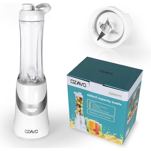  OZAVO Smoothie Maker | Standmixer Blender 350W | BPA frei | 600ml Tritan-Trinkflasche tragbar | 4 Edelstahlmesser(weiss)