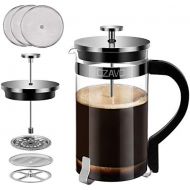 OZAVO French Press 1 Liter Glas Kaffeebereiter, Kaffee-Presse mit Edelstahl-Filter, Kaffee-Kanne aus Glas, Teebereiter mit Edelstahl-Rahmen, 8 Tassen