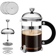OZAVO Kaffeebereiter Glas, French Press Kaffee-Presse mit Edelstahlfilter und Edelstahl-Rahmen, Kaffeezubereiter Presskanne fuer Kaffee oder Tee, 800 ML